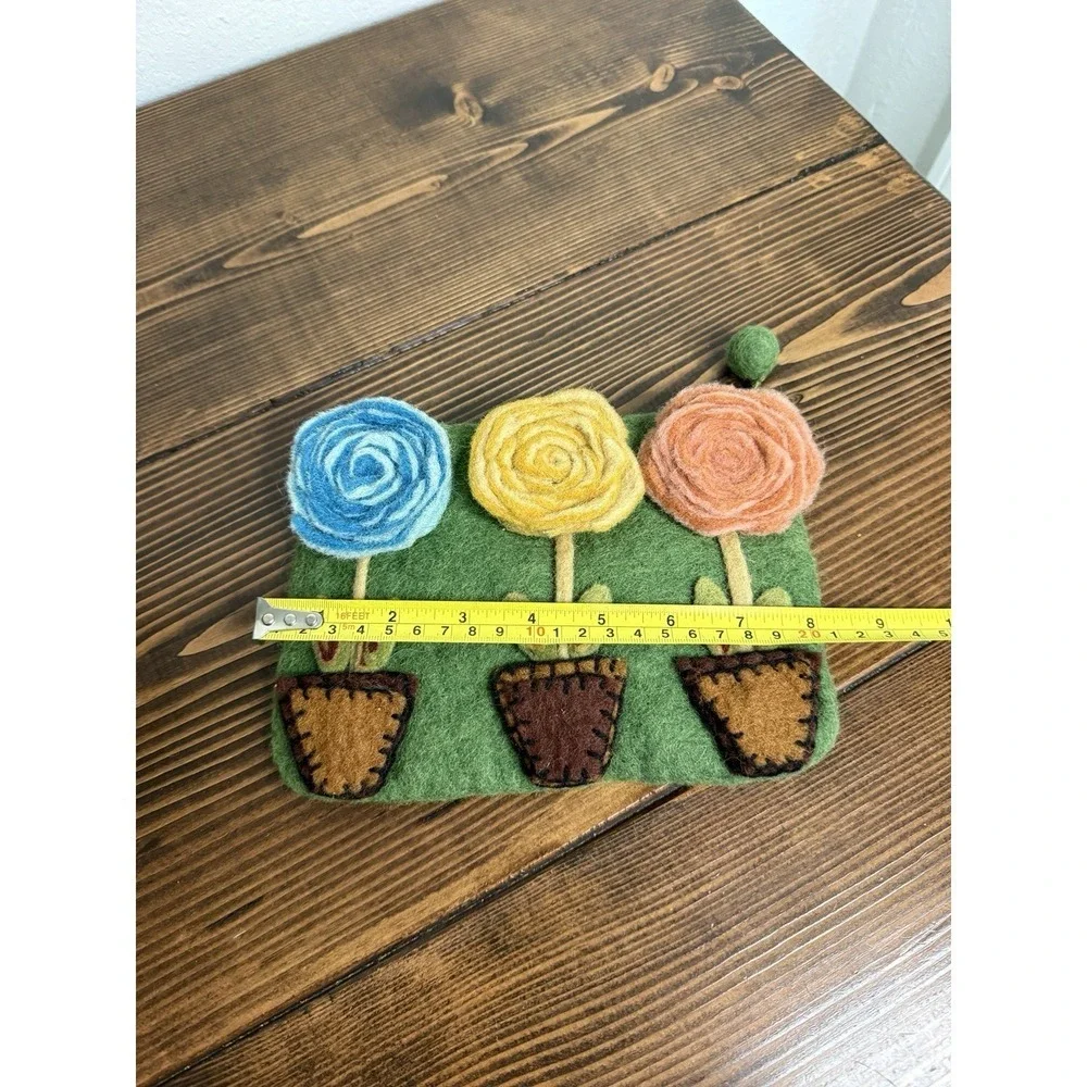 Rising Tide Zip Pouch Spring Flowers Felted Wool Clutch Bag Cosmetic Hand Made‎